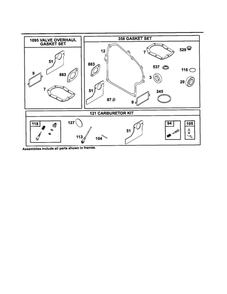 Gasket Sets/Overhaul Gasket Set Diagram and Parts List for 252700-252799 630-0719 Briggs and Stratton Engine